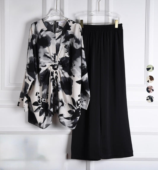 Monochrome Floral Elegance Co-ord Set