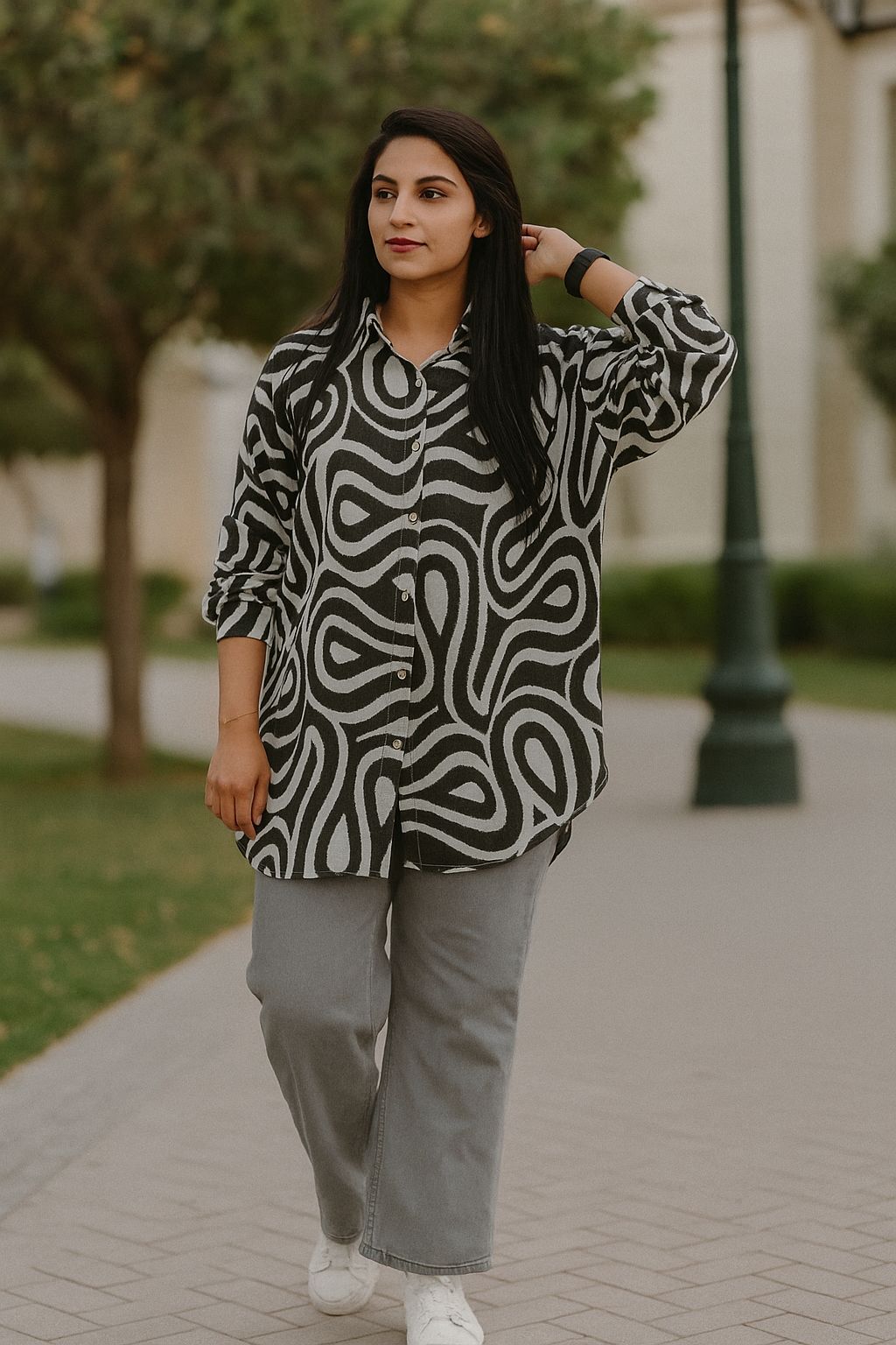 Retro Swirl Button-Down Shirt