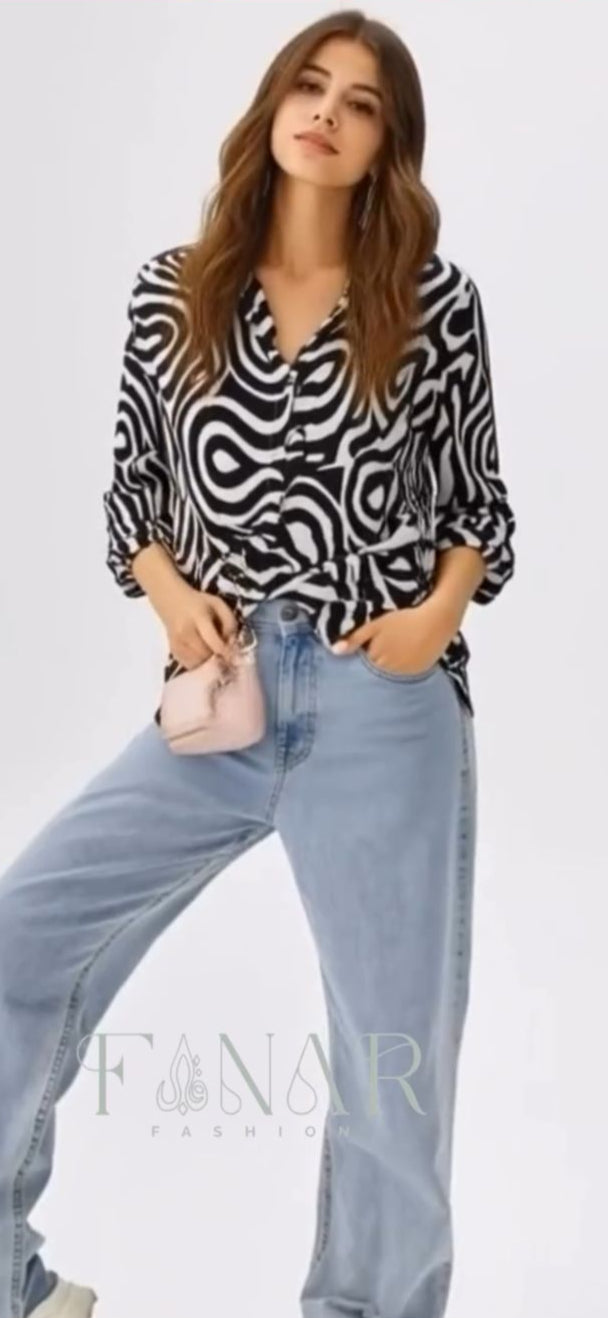 Retro Swirl Button-Down Shirt